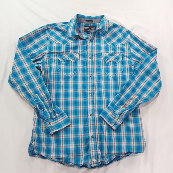 Cody James Western Flannel Shirt Plaid Button Up Long Sleeve Teal Small - Picture 1 of 5